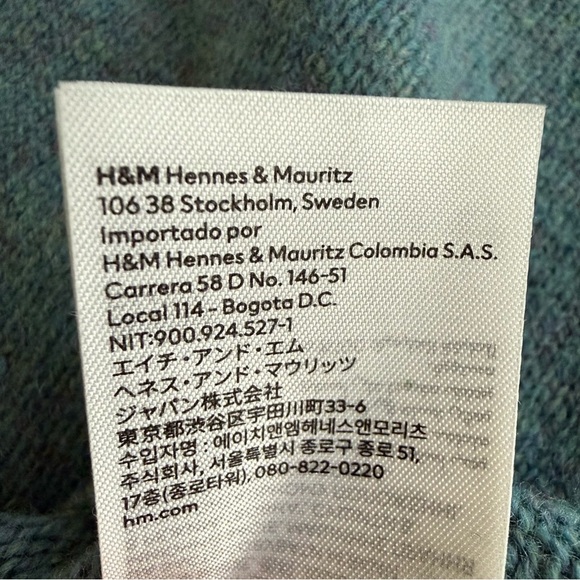 H&M 100% Wool Crewneck Sweater XXL Blue Green Regular Fit - Picture 4 of 9